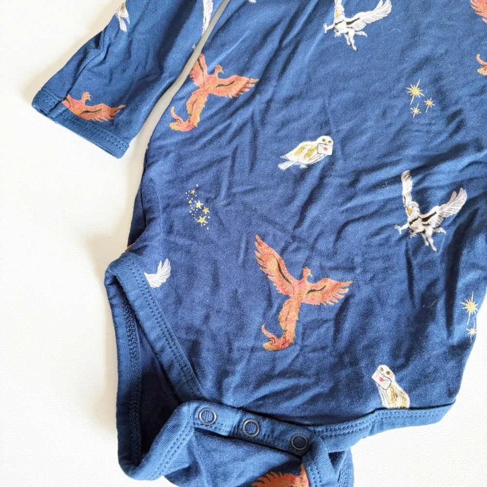 Kyte Baby x Harry Potter Bamboo Hedwig Fawkes Magical Bodysuit Size 6-12M